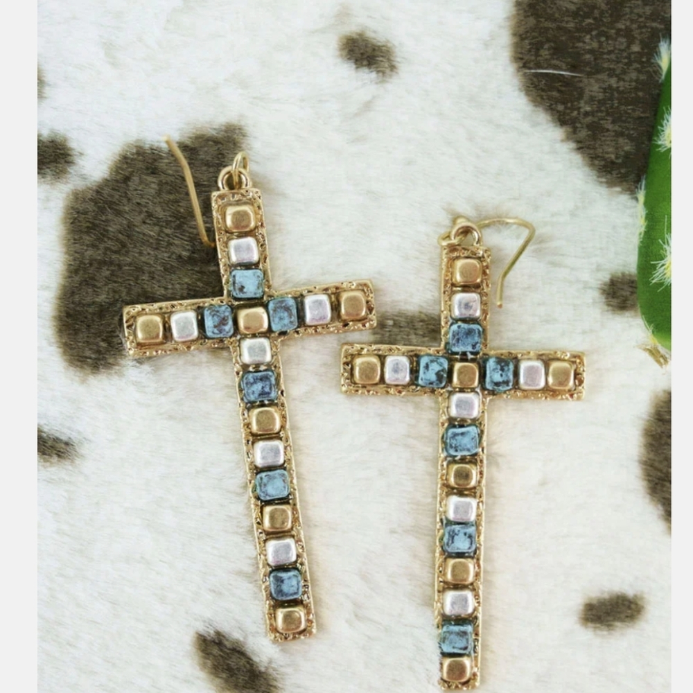 NWT Beaded Cross Earrings